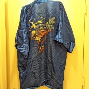 100% silk with embroidery in royal blue